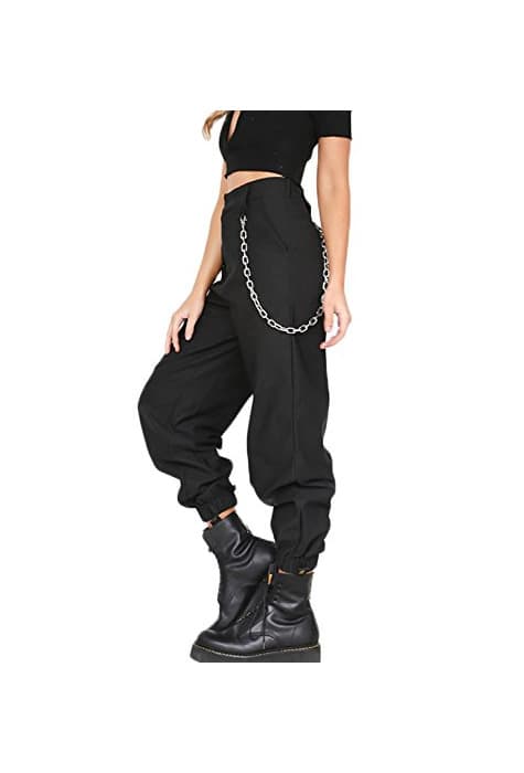 Fashion Yacun Mujer Casual Pantalones Cargo Pantalon Hip Hop Jogger con Cadena Danza