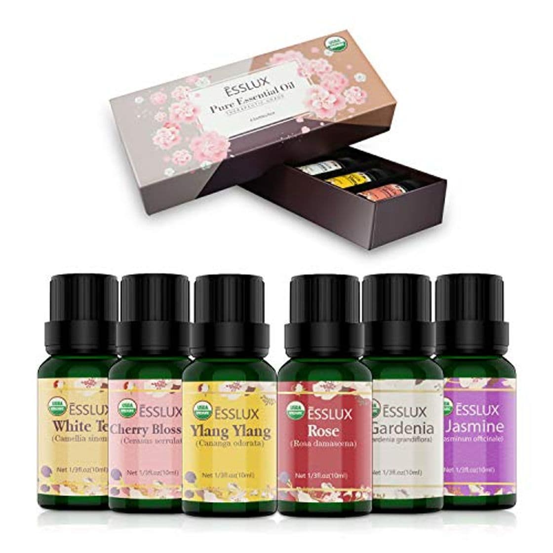 Producto Aceites Esenciales Aromaterapia ESSLUX Flores Aceites Esenciales Para Humidificador Difusor Aromaterapia Top 6 Set 100% Natural Puro