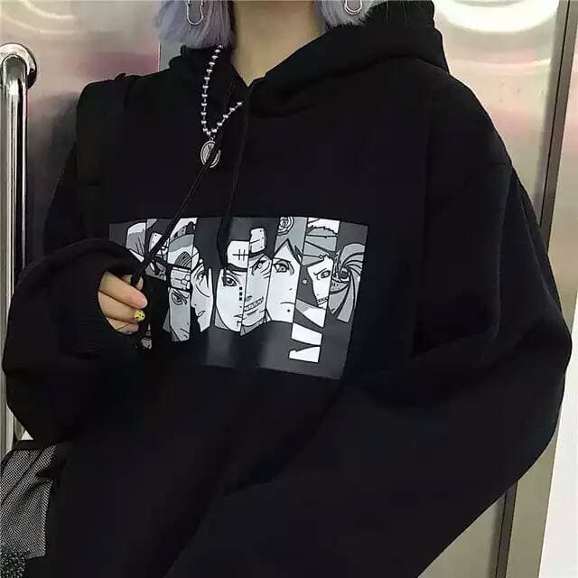 Fashion Sudadera Negra Estampado Anime