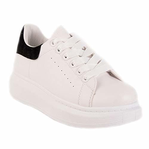 Fashion Primtex - Zapatillas Deportivas para Mujer con Plataforma de Piel sintética con