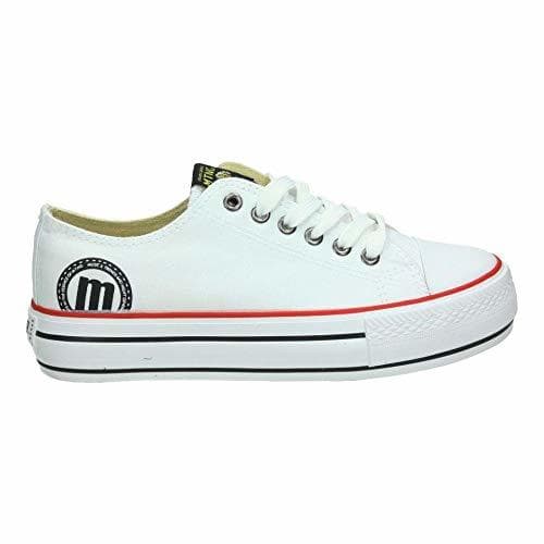 Fashion Mustang Zapatilla Lona Blanca Plataforma Mujer