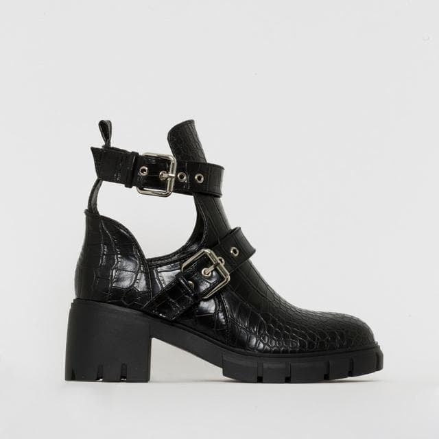 Fashion Simmi London Zelda cut out chunky boots in black croc 