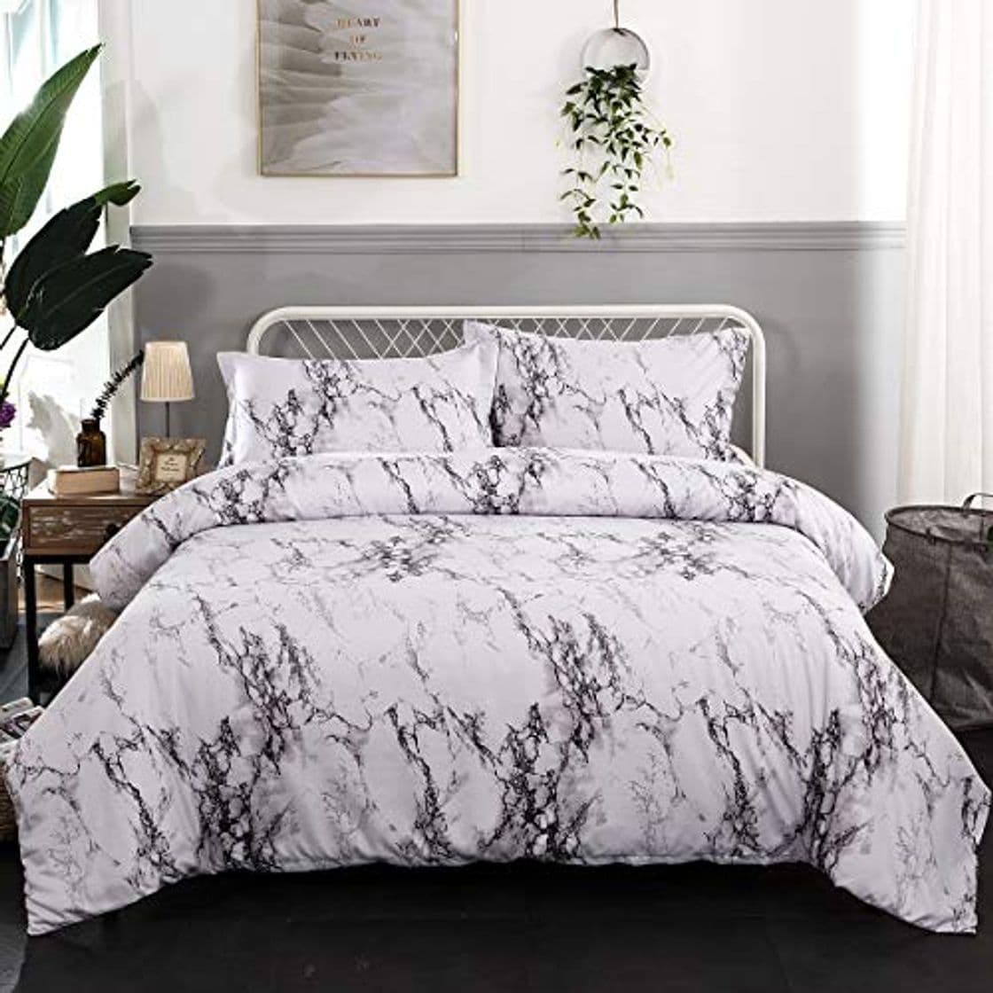 Product WONGS BEDDING Juego de Funda Nórdica de Mármol Juego de Sábanas 3 Piezas Juego de Sábanas Edredón Estampado Moderno 2 Fundas de Almohada Tamaño 200 * 200cm