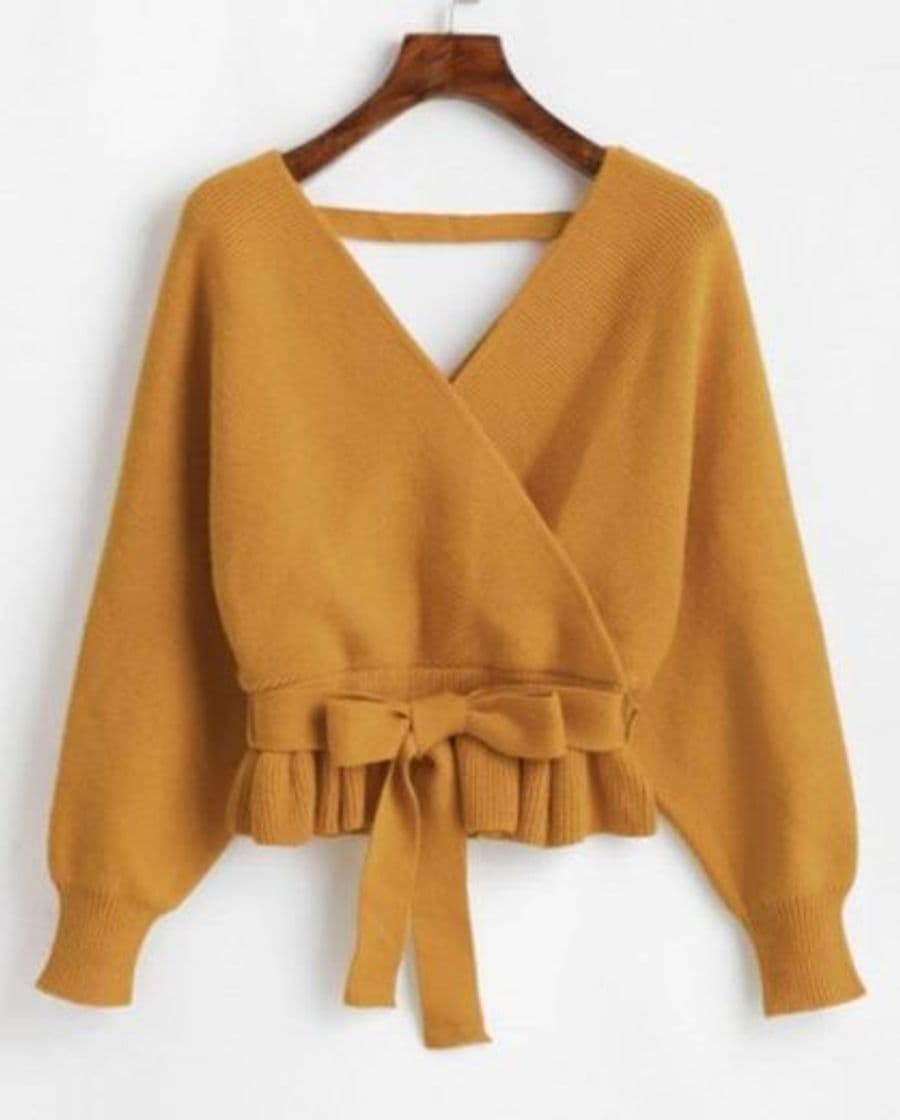 Product Plunging Batwing Sleeve Peplum Belted Sweater