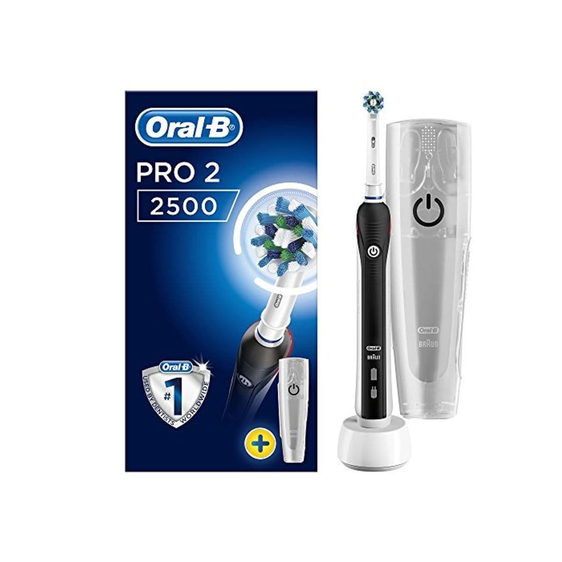 Fitness Oral-B Pro 2 2500 CrossAction - Cepillo de dientes eléctrico recargable por Braun, 1 mango negro, 2 modos don Douceur, 1 cabezal