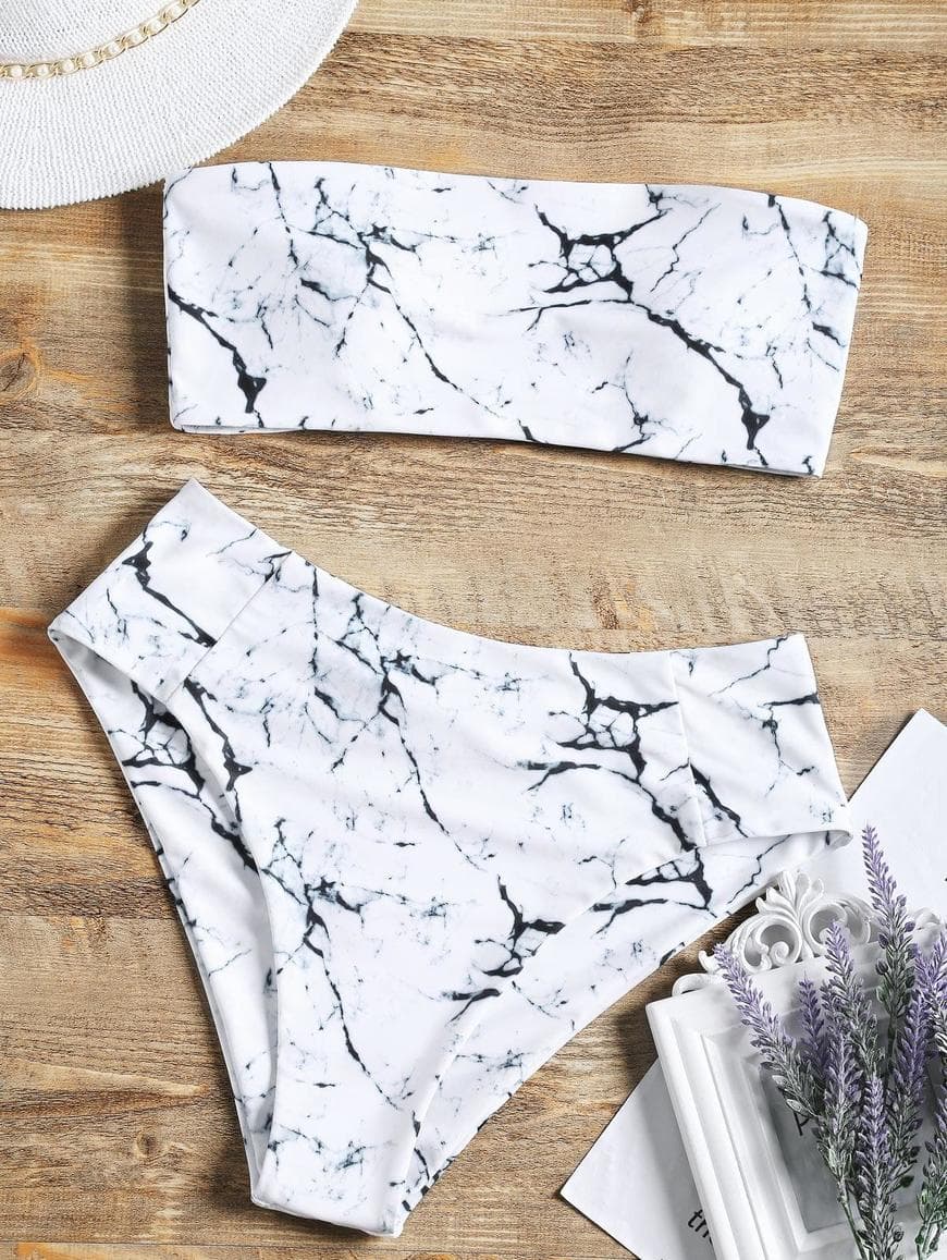 Producto Marble Print High Waisted Bandeau Bikini Set