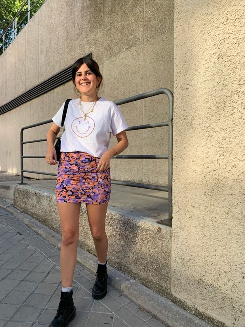 Moda Minifalda frunces estampada 