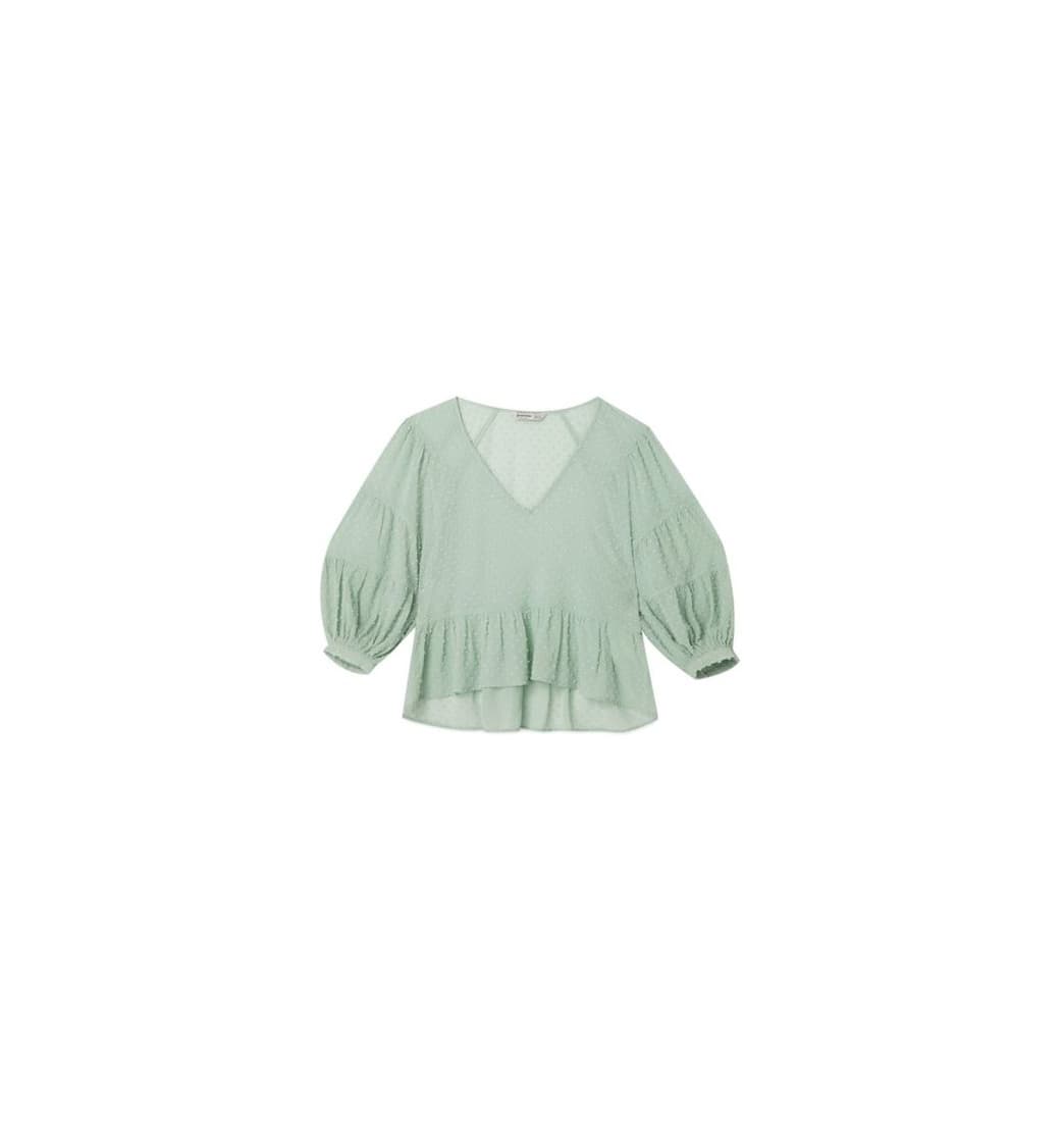 Fashion Blusa semi transparente peplum folhos