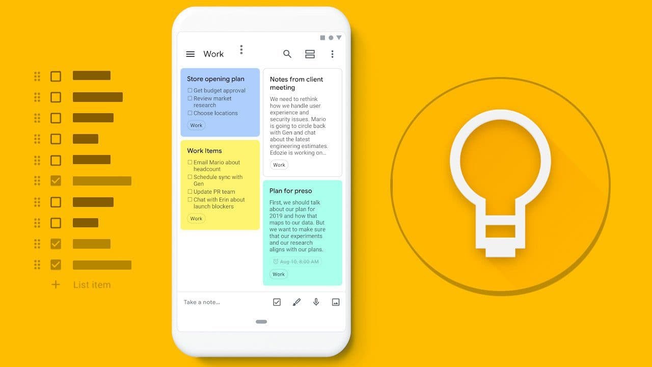 App Google Keep - notes and lists