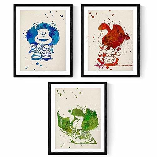 Home Nacnic Set de 3 láminas para enmarcar Mafalda Estilo Acuarela. Posters con