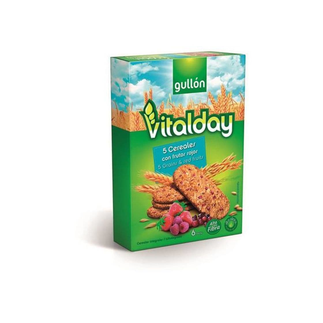 Producto Bolachas Vitalday Cereais com Frutos Vermelhos Gullón vegan 