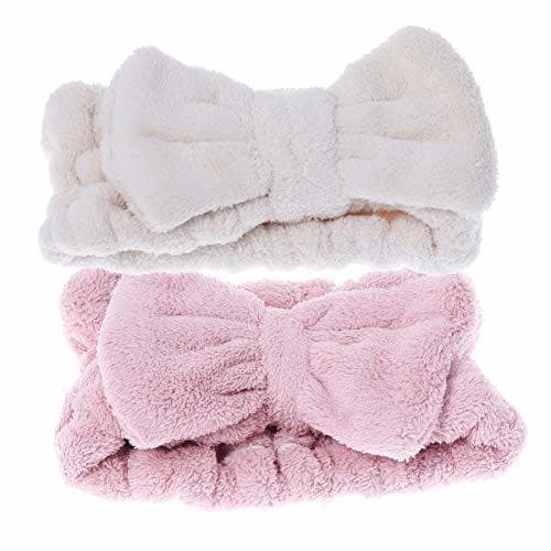 Belleza 2pcs Coral Fleece Hair Band Diadema blanca y rosada Mujeres lindas Head