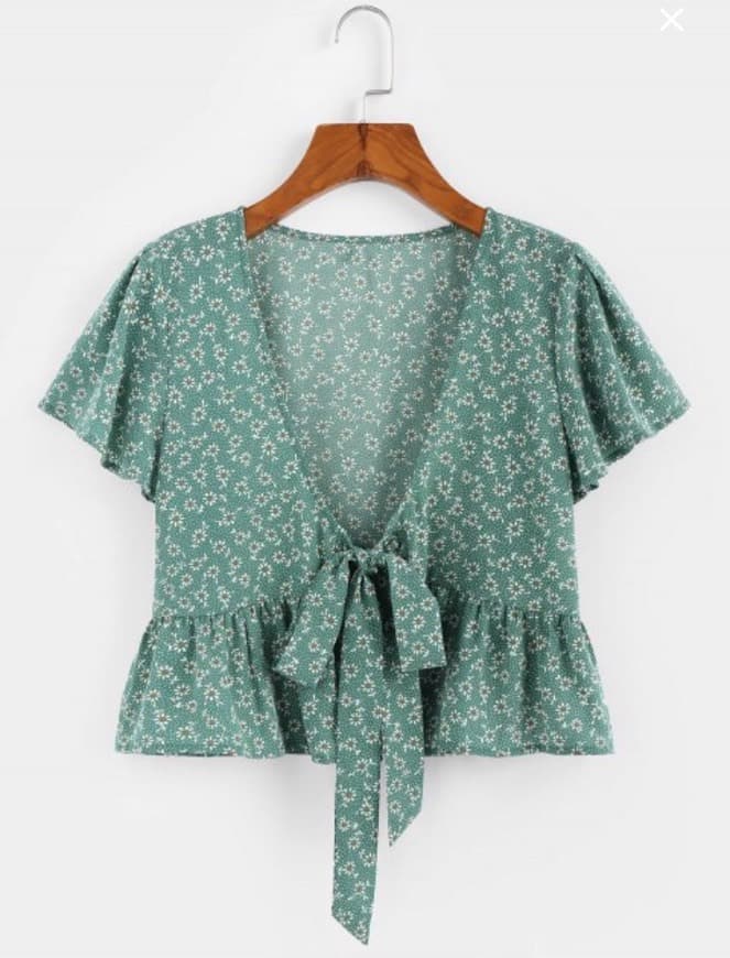 Moda Blusa Verde com flores by Zaful