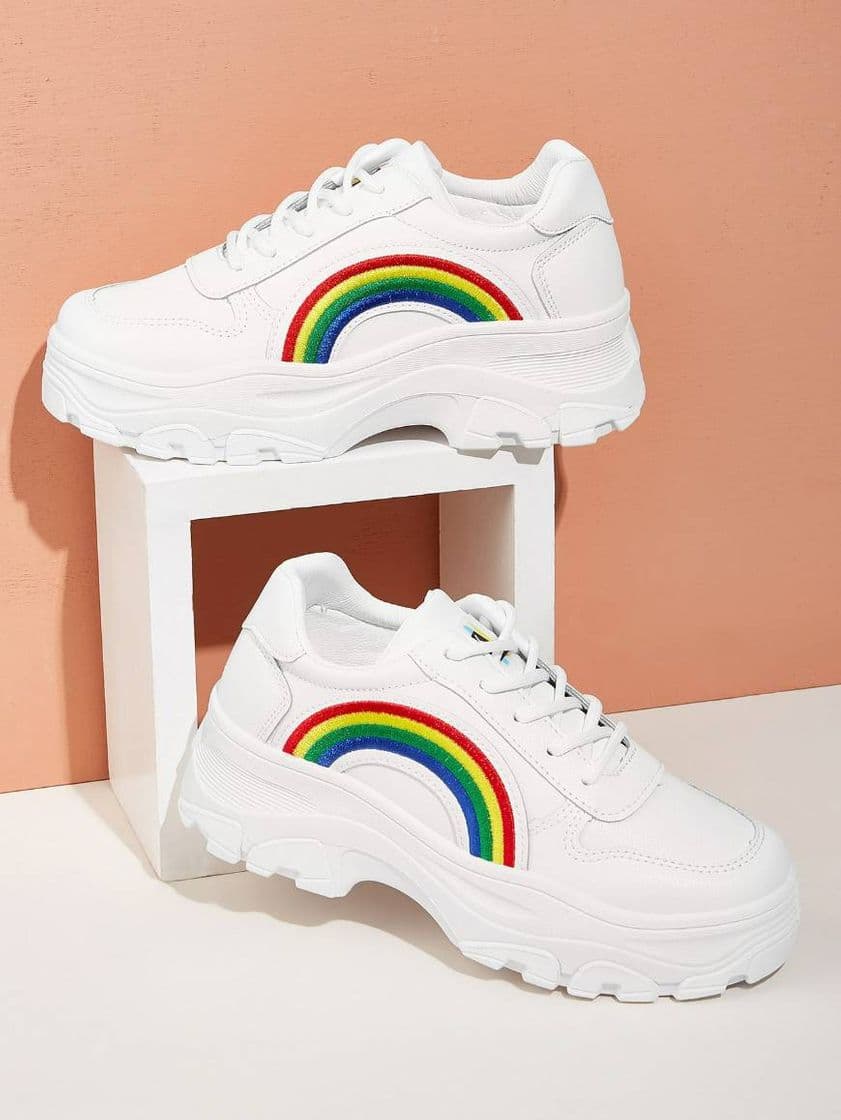 Fashion Zapatos gruesos con bordado de arcoiris