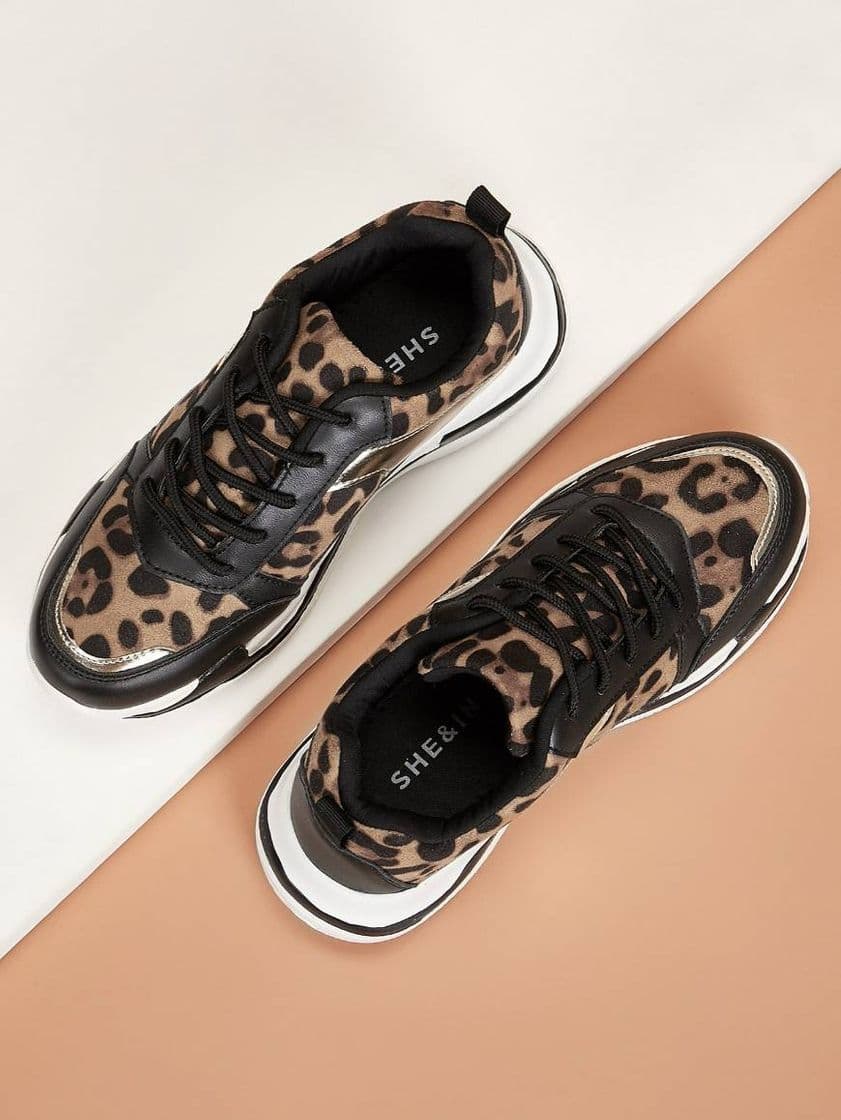 Moda Zapatos gruesos con cordón con estampado de leopardo