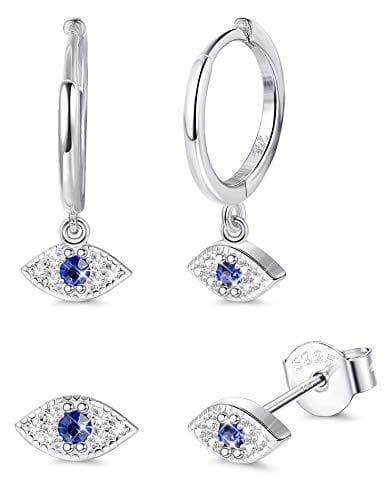 Producto Milacolato 2 Pares de Plata de Ley 925 Evil Eye Dangle Hoop