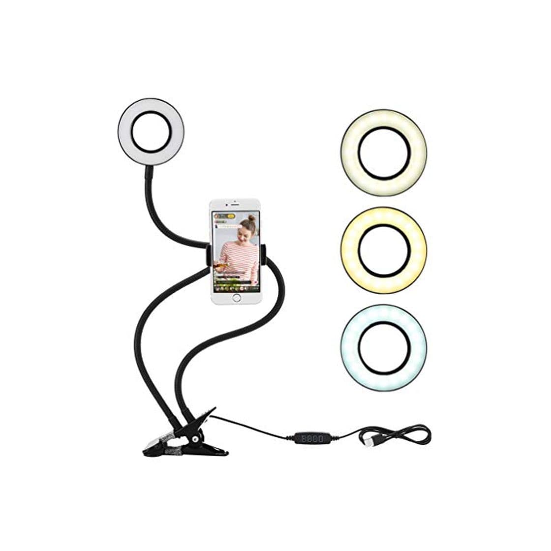 Product LEDGLE Selfie Ring Light con Soporte para Teléfono Móvil para LiveStream/Maquillaje/Youtube/Facebook