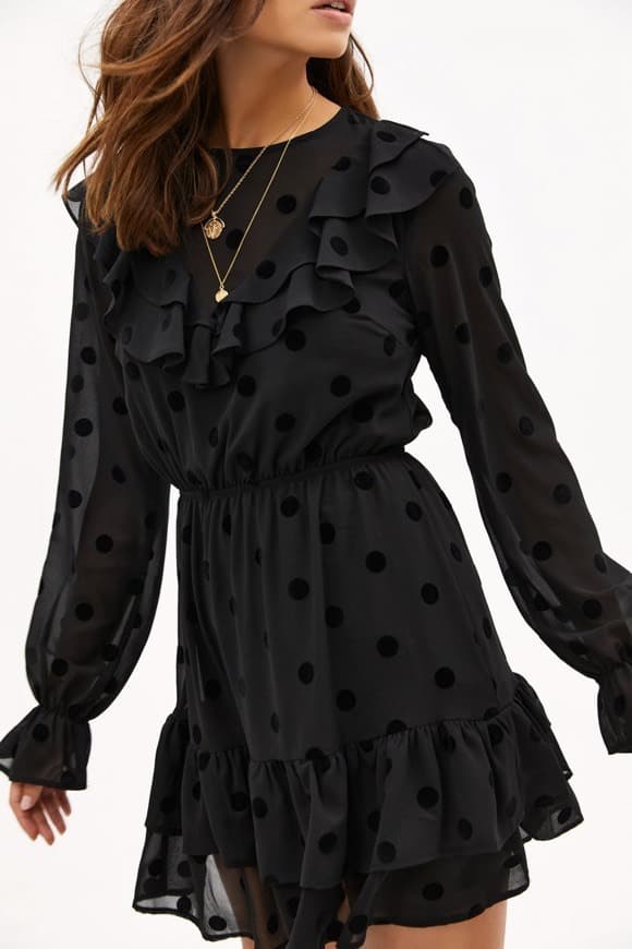 Moda Loavies Zwarte Velvet Polka Dot Dress | Loavies