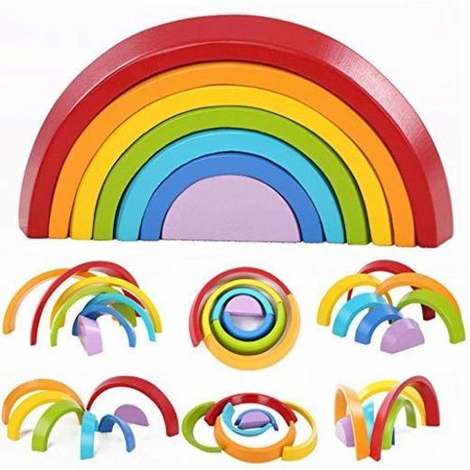 Product XLKJ Puzzle Rompecabezas Apliable Diseño de Arco Iris Madera Juguetes Educativos Aprendizaje