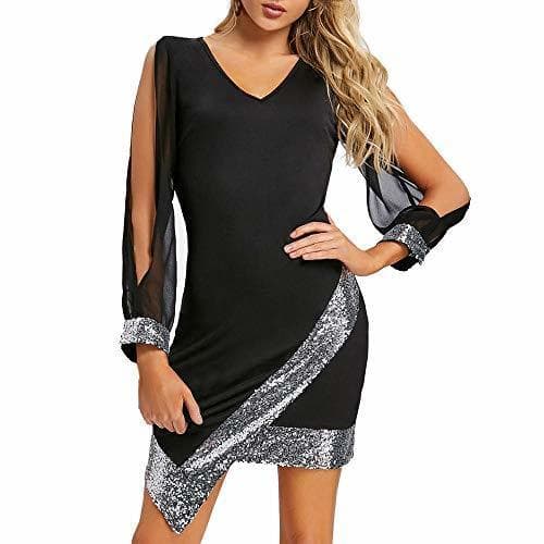 Moda beautyjourney Vestido de Fiesta con Cuello de Pico para Mujer Vestido Ajustado