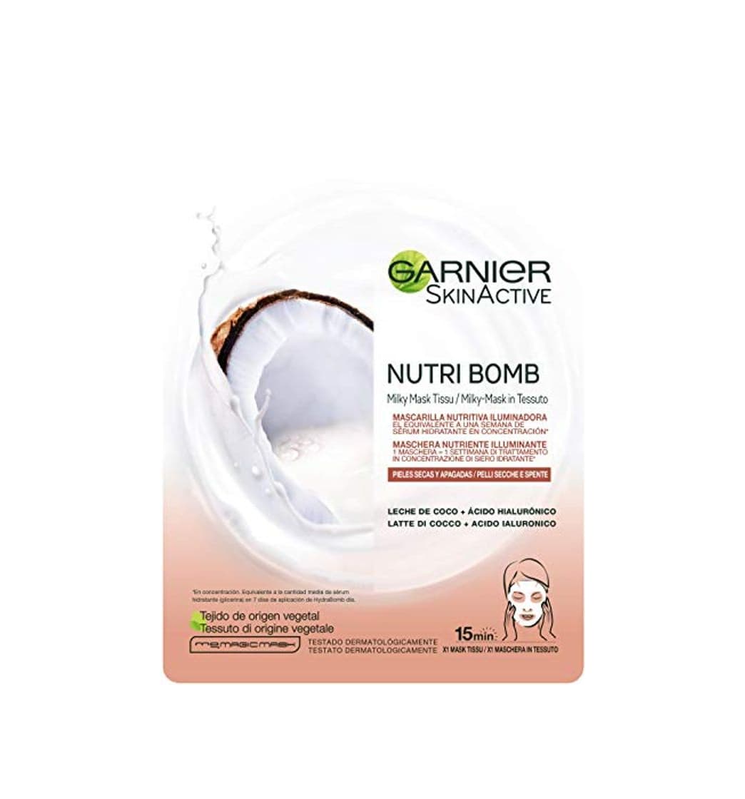 Producto Garnier Skin Active Nutri Bomb Milky Mask Tissu Iluminadora Mascarilla de Tejido con Leche de Coco y Ácido Hialurónico para Pieles Secas y Apagadas 36 g