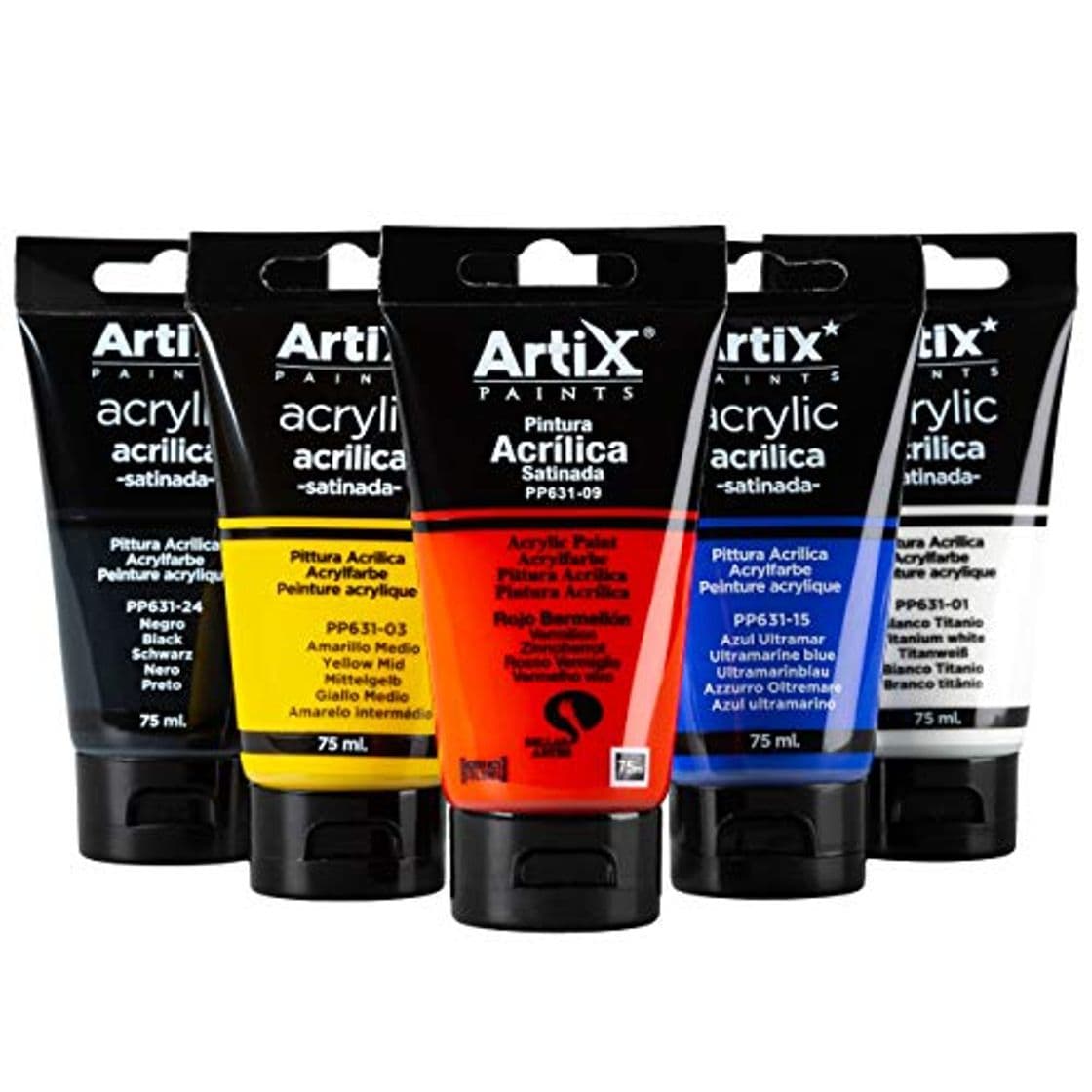 Product Set Pinturas Acrilicas para Lienzos y Manualidades 5 Colores, 75ml (Rojo, Azul,