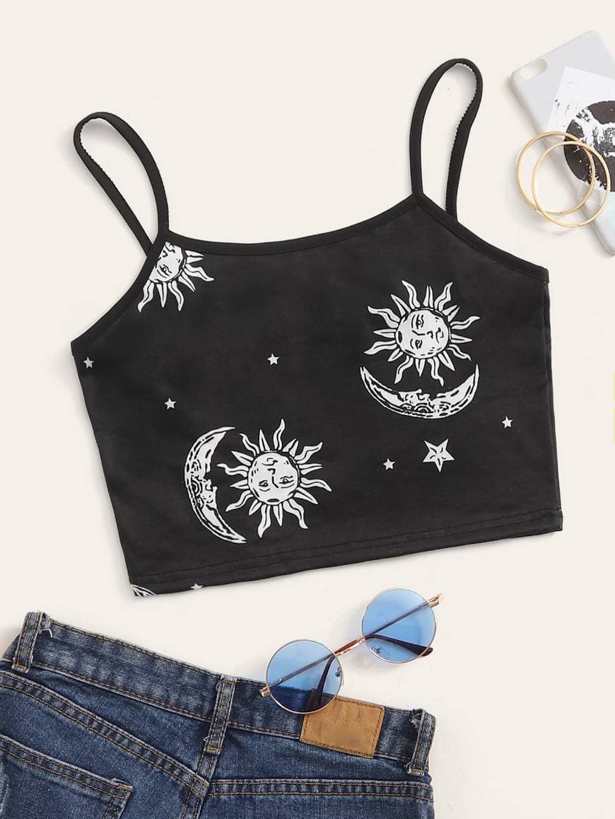 Producto Top de tirantes con estampado de luna y sol