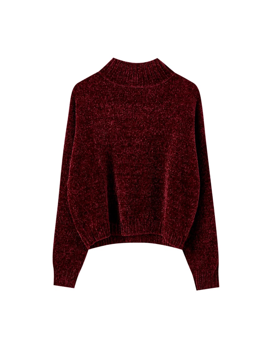 Fashion Sweater básica com gola perkins de chenille