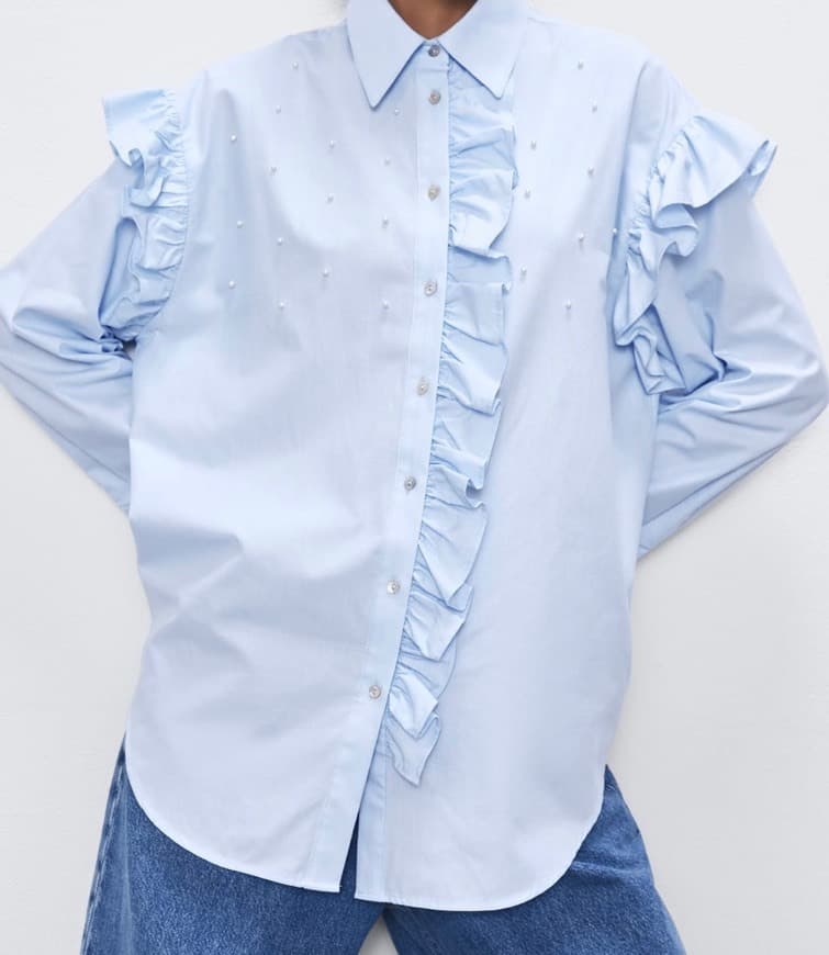 Fashion Camisa azul com folhos