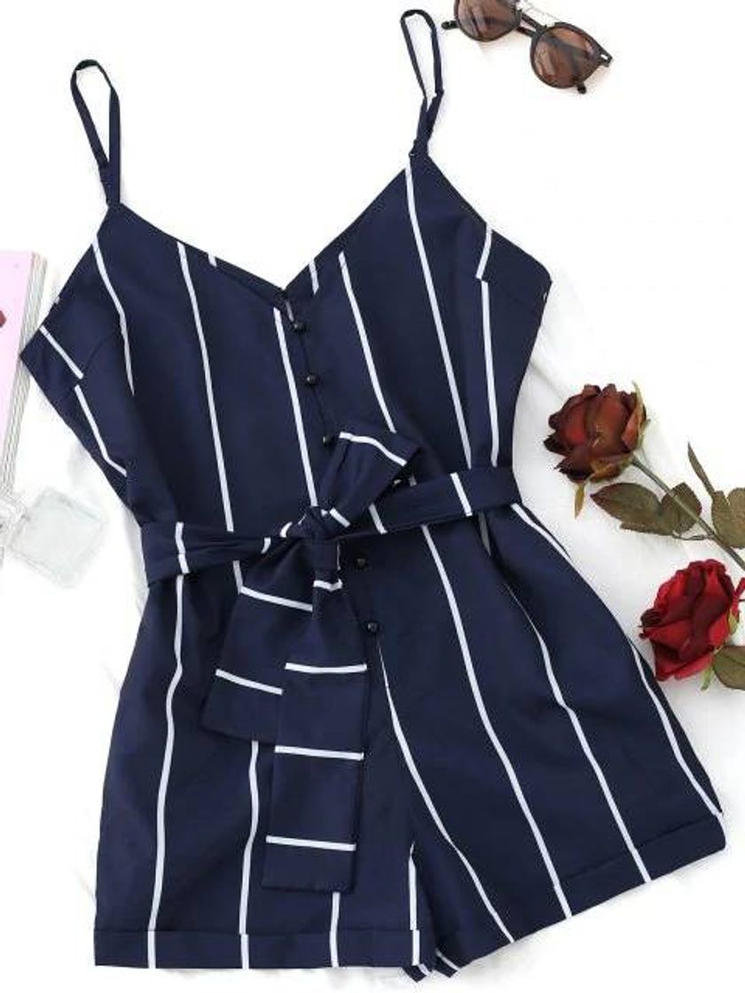 Moda [39% OFF] [HOT] 2020 Striped Belted Cami Romper In PURPLISH