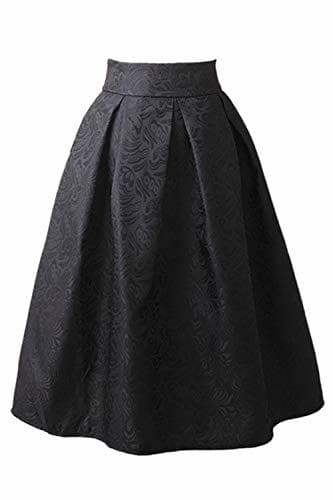 Product Mujeres Vintage Jacquard Skater Sólido Plisado Casual Midi Faldas Negro M