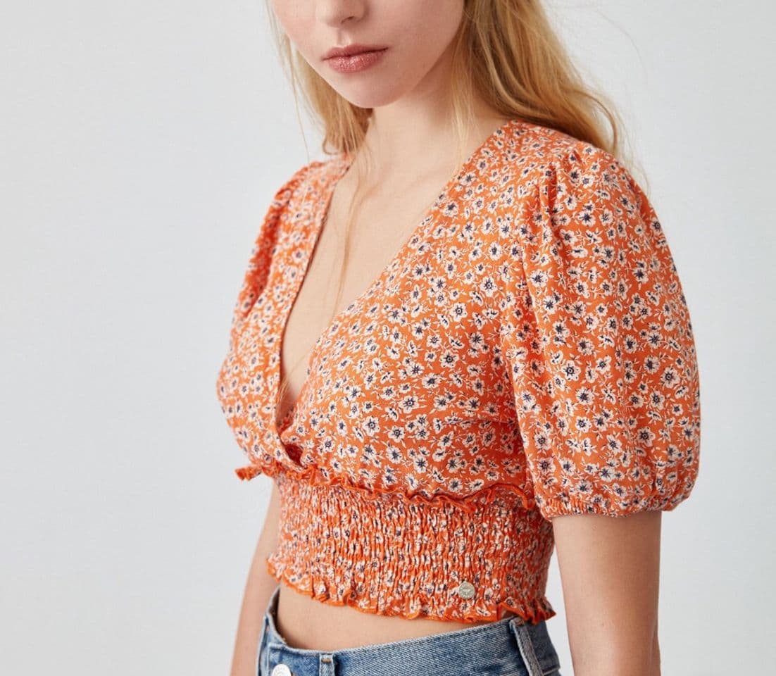 Producto Camisa laranja com estampado floral PULL&BEAR 