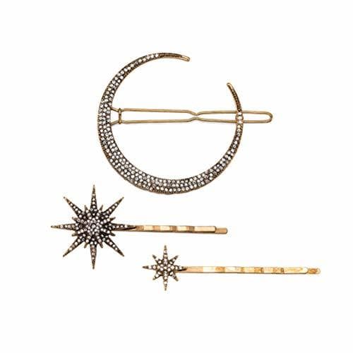 Belleza Frcolor 3 unids Vintage Hair Pin Rhinestone Luna Copo de Nieve Estrella