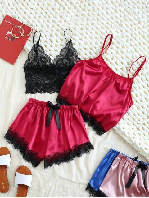 Producto Lace Panel Satin Short Pajama Set