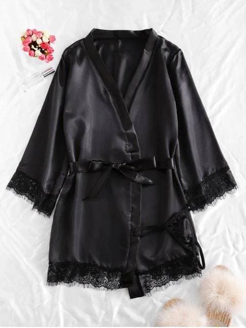 Producto Lace Trim Satin Robe Set 