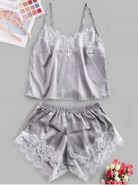 Producto Lace Panel Satin Crop Pajama Set