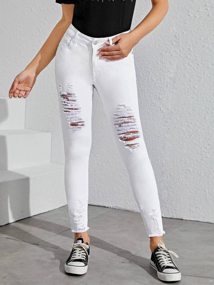 Producto cristiana novaiRipped Raw Hem Solid Skinny Jeans