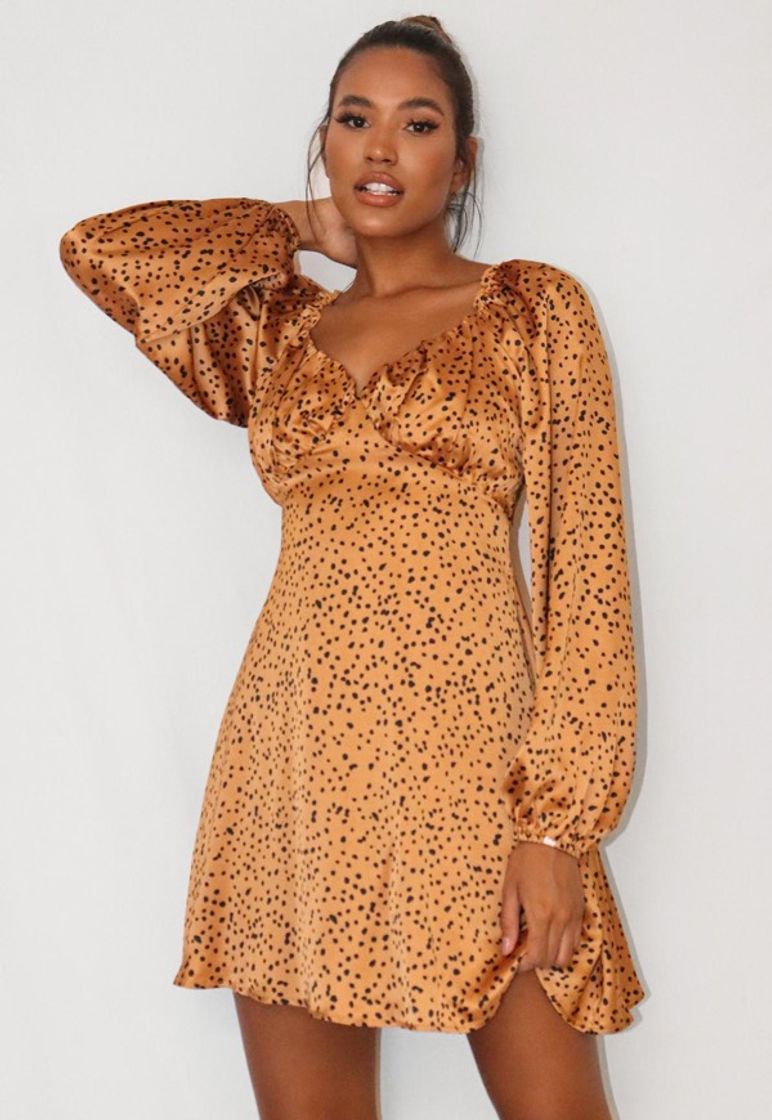 Fashion Rust Dalmatian Print Milkmaid Skater Dress