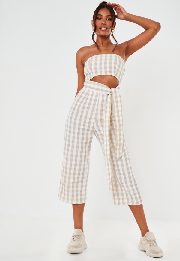 Producto Stone Gingham Tie Front Culotte Jumpsuit