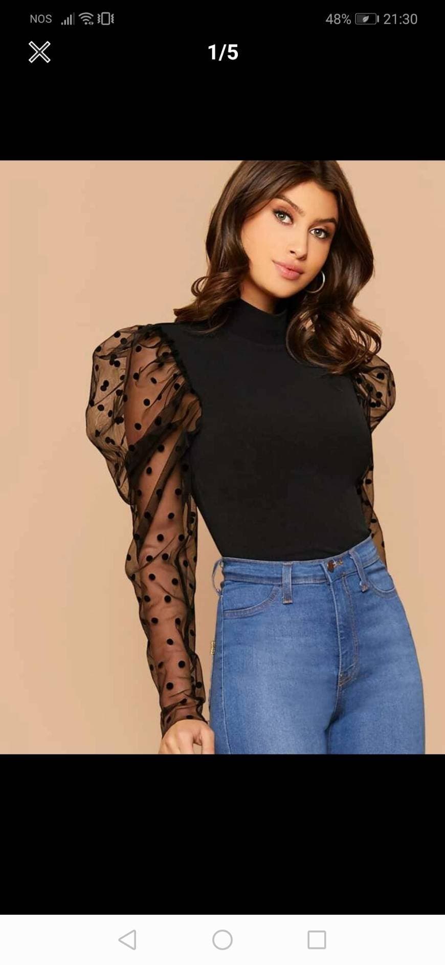 Fashion Shein: camisola prata com manga abaloada ás bolinhas 