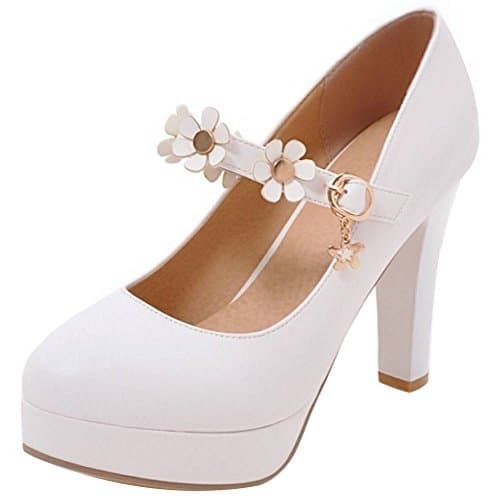 Lugar RAZAMAZA Mujer Tacón Ancho Bombas Zapatos Plataforma Flores White Size 38 Asian