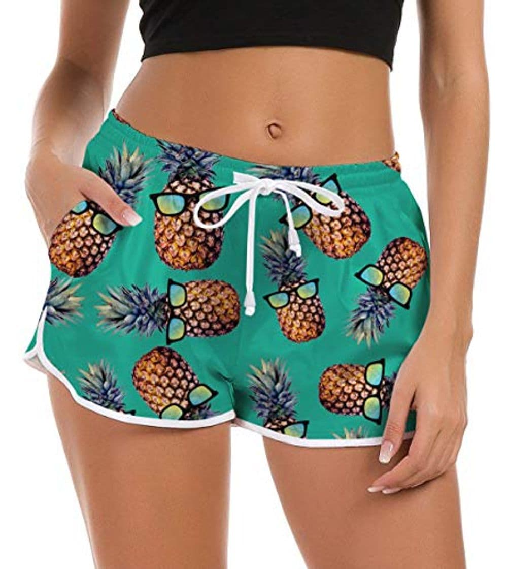 Product Las Mujeres Hawaianas Pantalones Cortos de natación Divertido piña gráfico Bolsillos Laterales Traje de baño Inferior Dormir Pijamas Pantalones Cortos Pantalones Deportivos para Playa Vacaciones L