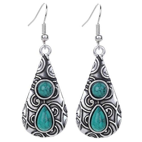 Fashion Yazilind vendimia de plata tibetana Verde Ronda Teardrop Resina relieve cuelgan los