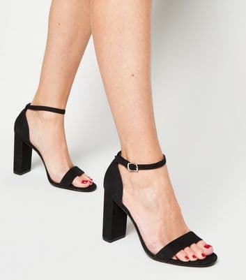 Moda Wide Fit Black Suedette Ankle Strap Block Heels