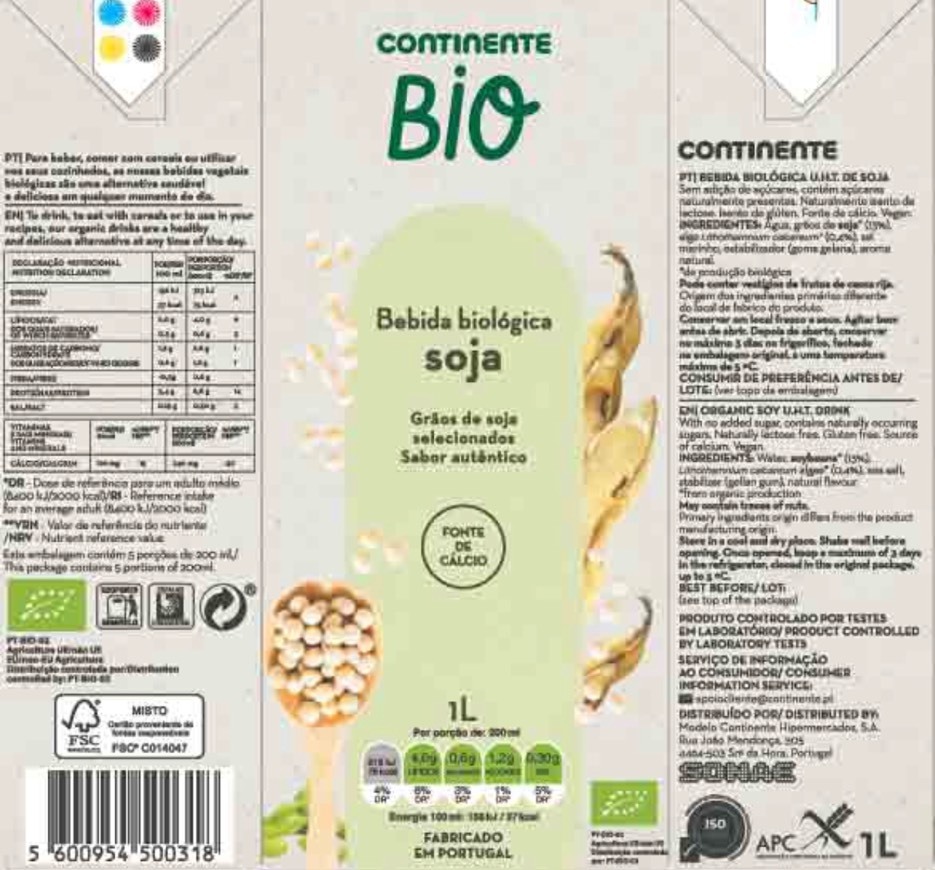 Producto Bebida de Soja Bio Continente 