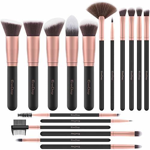 Belleza Brochas de Maquillaje EmaxDesign 17 piezas Pinceles de maquillaje professional fibra sintética