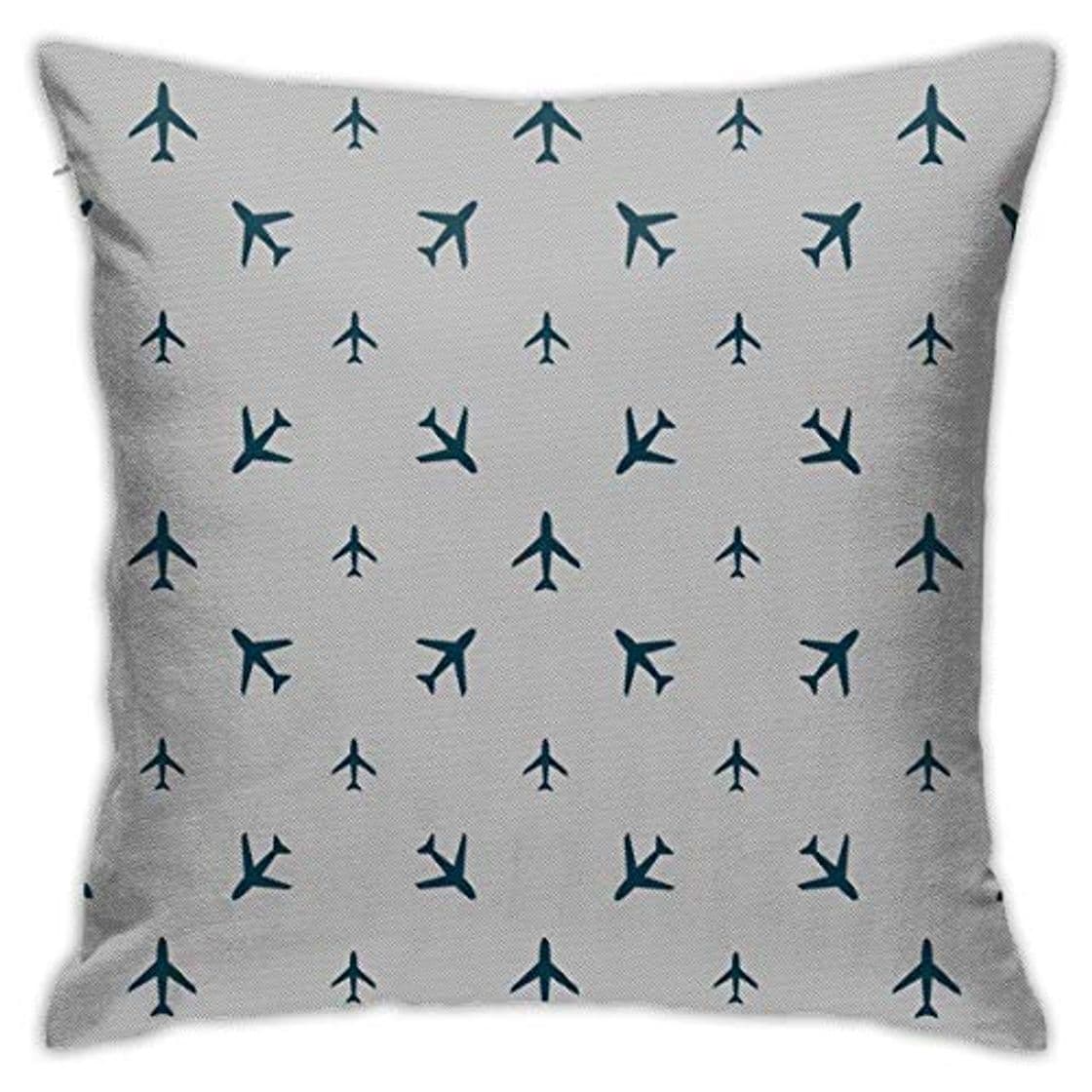 Producto Cup Off Funda de Almohada Avión Rayas diagonales con Iconos Azules de Viaje Siluetas Vacaciones Aviación Gasolina Azul Negro Blanco Funda de Almohada