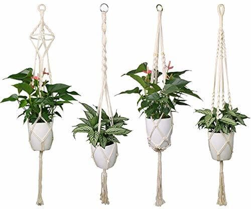 Product Luxbon 4Pcs Macramé Planta Percha Maceta Colgantes Titular de la Planta Suspensión