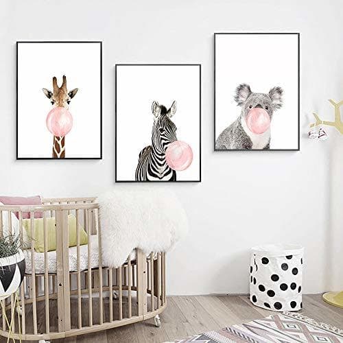 Producto Juego de 3 Pósteres Animales Koala Jirafa Cebra Laminas Decorativas Pared Infantil