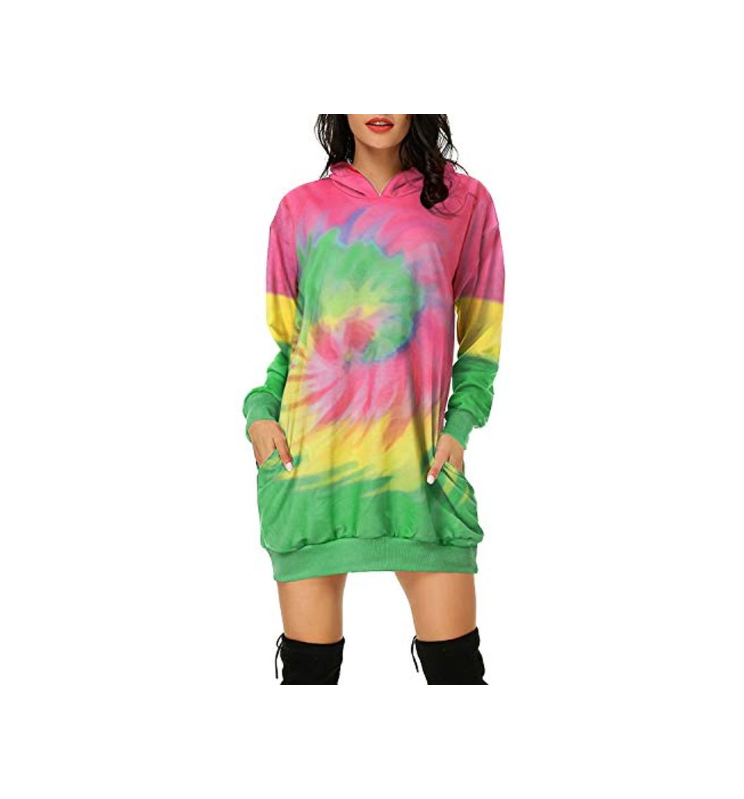 Moda Auxo Mujer Sudadera con Capucha Tie Dye Sudadera Vestido Jersey Larga Casual